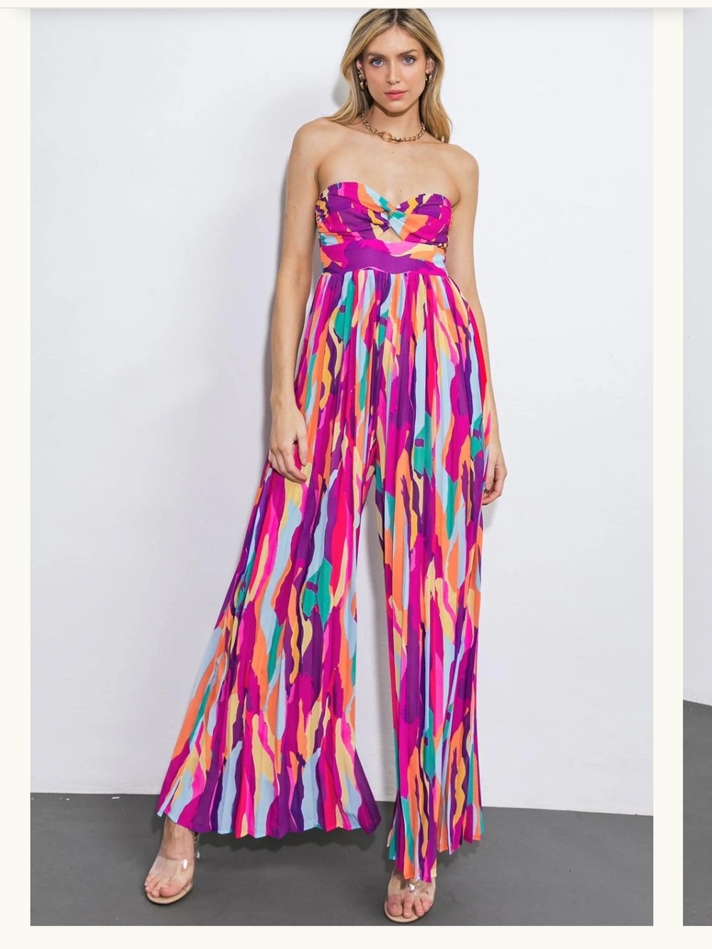Strapless Multicolor Wide-Leg Jumpsuit